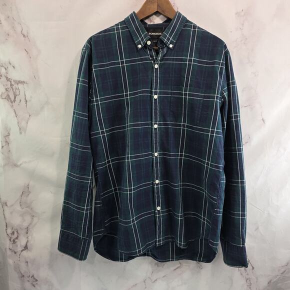 Bonobos Shirt Mens Large Navy Green Button Down Long Sleeve Slim Fit Scotch - Picture 1 of 12